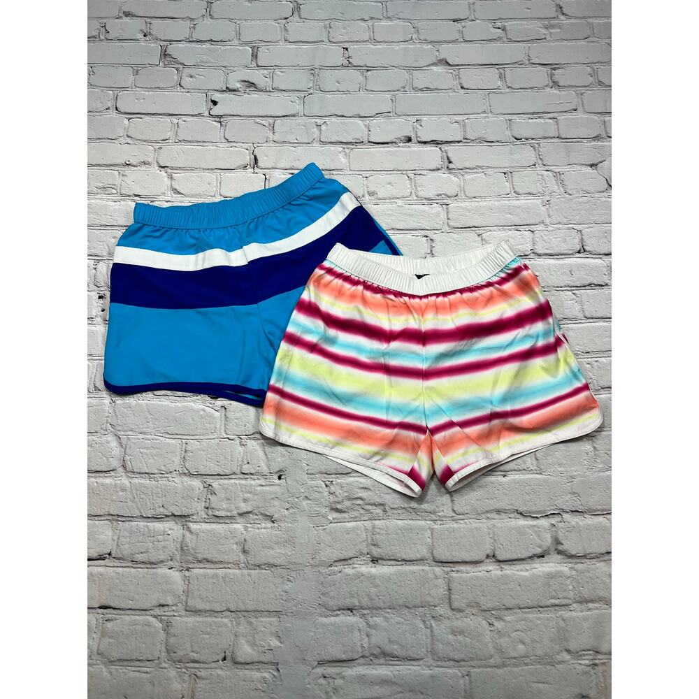 TWO PAIRS Girls Lands End Board Shorts w Brief Sz L 14 A724